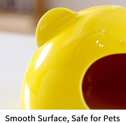 Panda-Shaped Ceramic Hamster Hideout, Summer Cooling Pet Cave, All-Season Smooth Easy-Clean Pet Shelter for Hamster, Gerbil, Guinea Pig(Yellow)