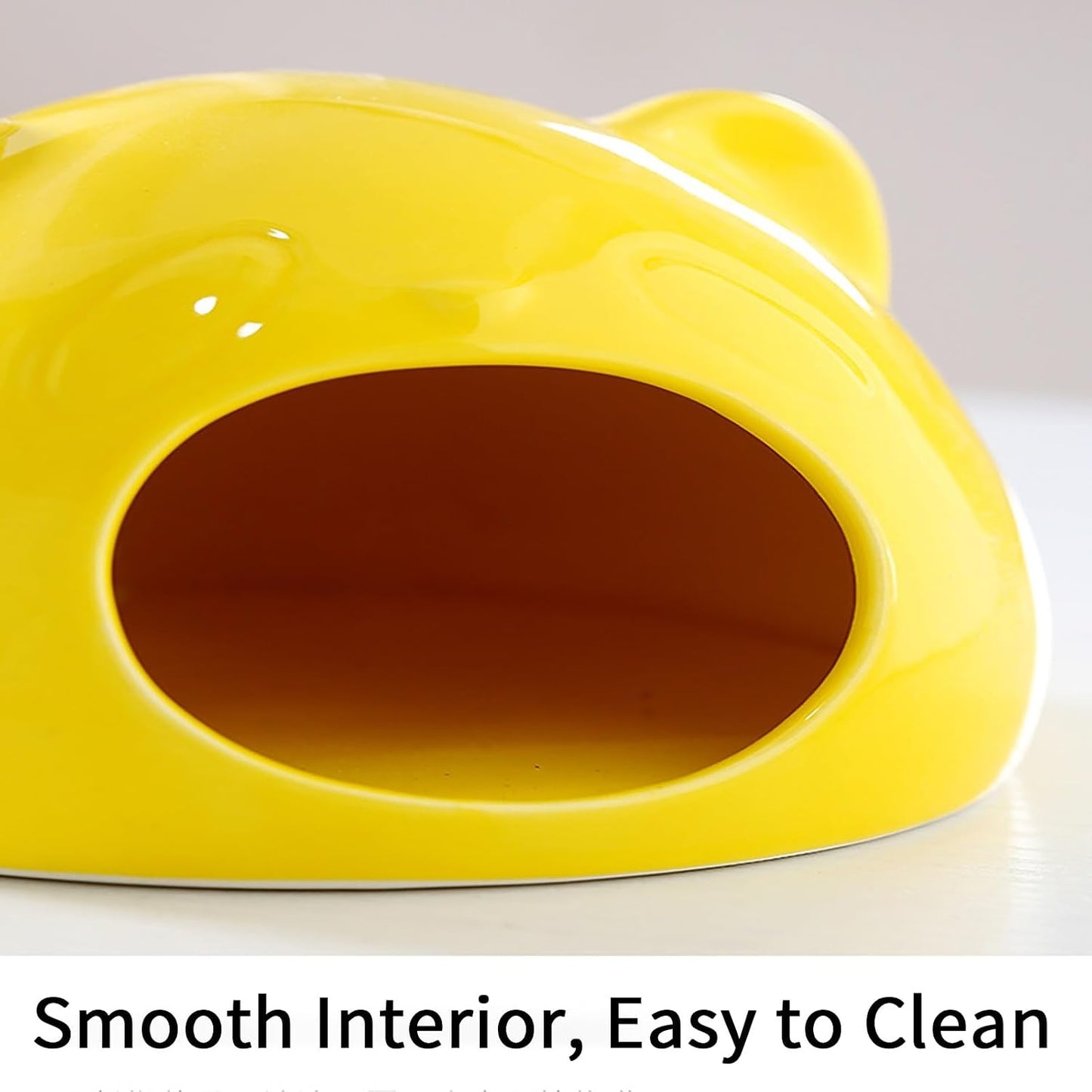 Panda-Shaped Ceramic Hamster Hideout, Summer Cooling Pet Cave, All-Season Smooth Easy-Clean Pet Shelter for Hamster, Gerbil, Guinea Pig(Yellow)