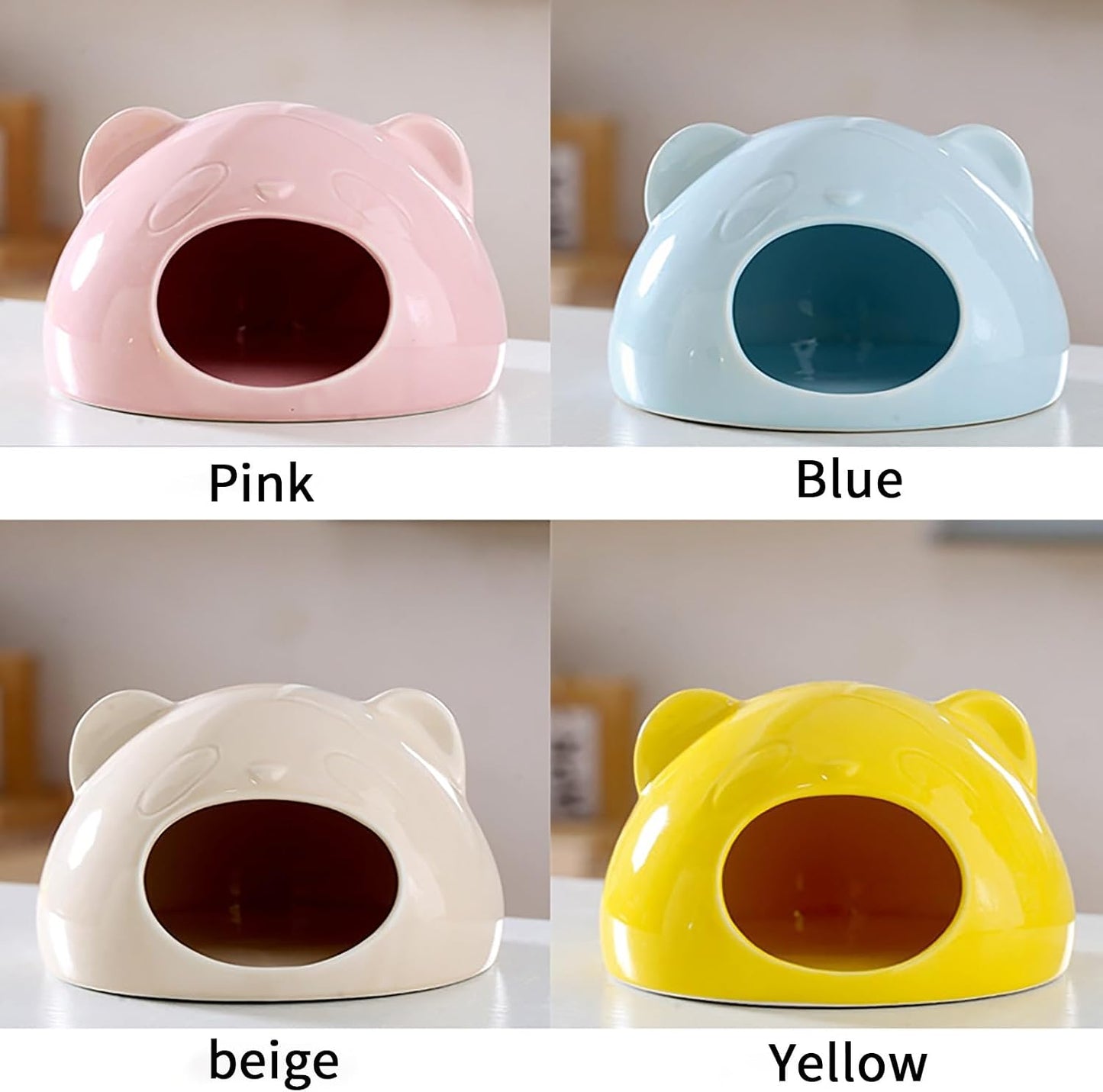 Panda-Shaped Ceramic Hamster Hideout, Summer Cooling Pet Cave, All-Season Smooth Easy-Clean Pet Shelter for Hamster, Gerbil, Guinea Pig(Yellow)