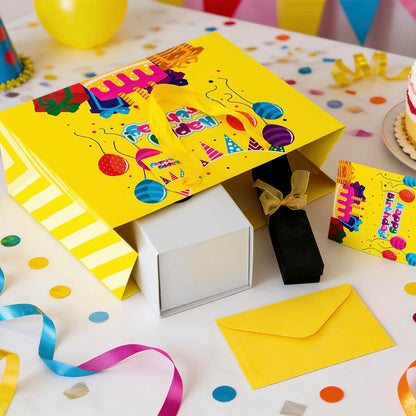 Yellow Happy Birthday Gift Bag With Handles Tissue Papers and Greeting Card,13 Inch Medium Size for Birthday Perfect for kids, for Both Women and Men, for Girl and Boy