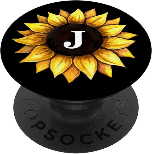 Floral Black Cell Phone Pop Up Holder Sunflower Initial J PopSockets PopGrip: Swappable Grip for Phones & Tablets