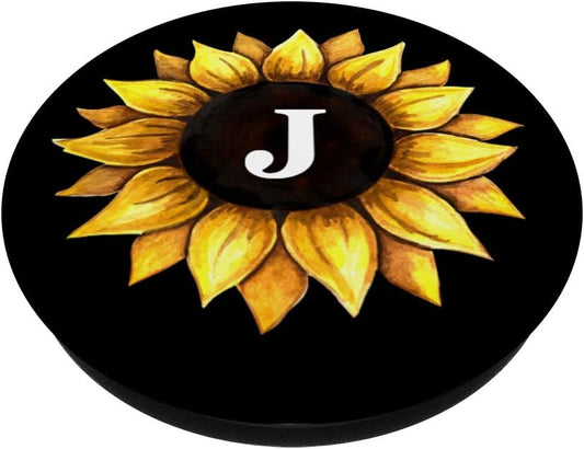 Floral Black Cell Phone Pop Up Holder Sunflower Initial J PopSockets PopGrip: Swappable Grip for Phones & Tablets