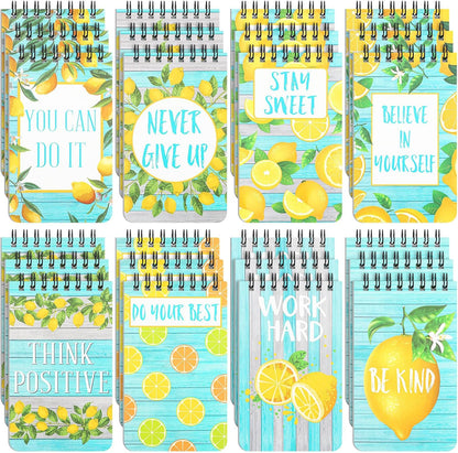 24 Pcs Lemon Party Favors 3 x 5'' Mini Lemon Pocket Notebooks Inspirational Spiral Notepad Motivational Journal Notebook Lesson Planner Back to School Classroom Decor Office Student Party Gift