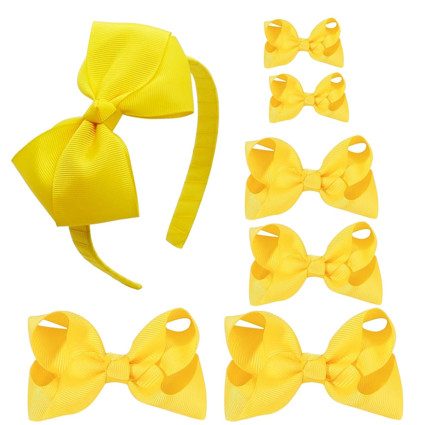 7 PCS Hair Accessories Set Hair Bows for Girls Grosgrain Ribbon Hair Bow Alligator Clips Hair Headband Bows Accessories for Baby Girls Toddlers(Yellow)
