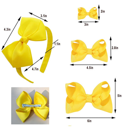 7 PCS Hair Accessories Set Hair Bows for Girls Grosgrain Ribbon Hair Bow Alligator Clips Hair Headband Bows Accessories for Baby Girls Toddlers(Yellow)