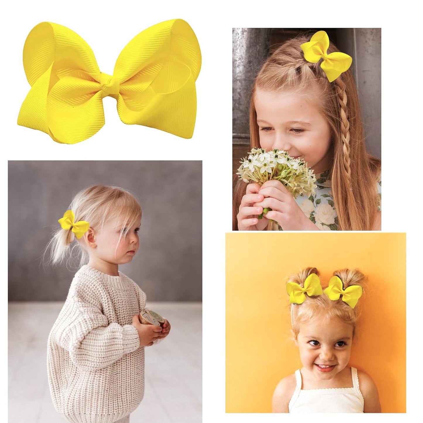 7 PCS Hair Accessories Set Hair Bows for Girls Grosgrain Ribbon Hair Bow Alligator Clips Hair Headband Bows Accessories for Baby Girls Toddlers(Yellow)