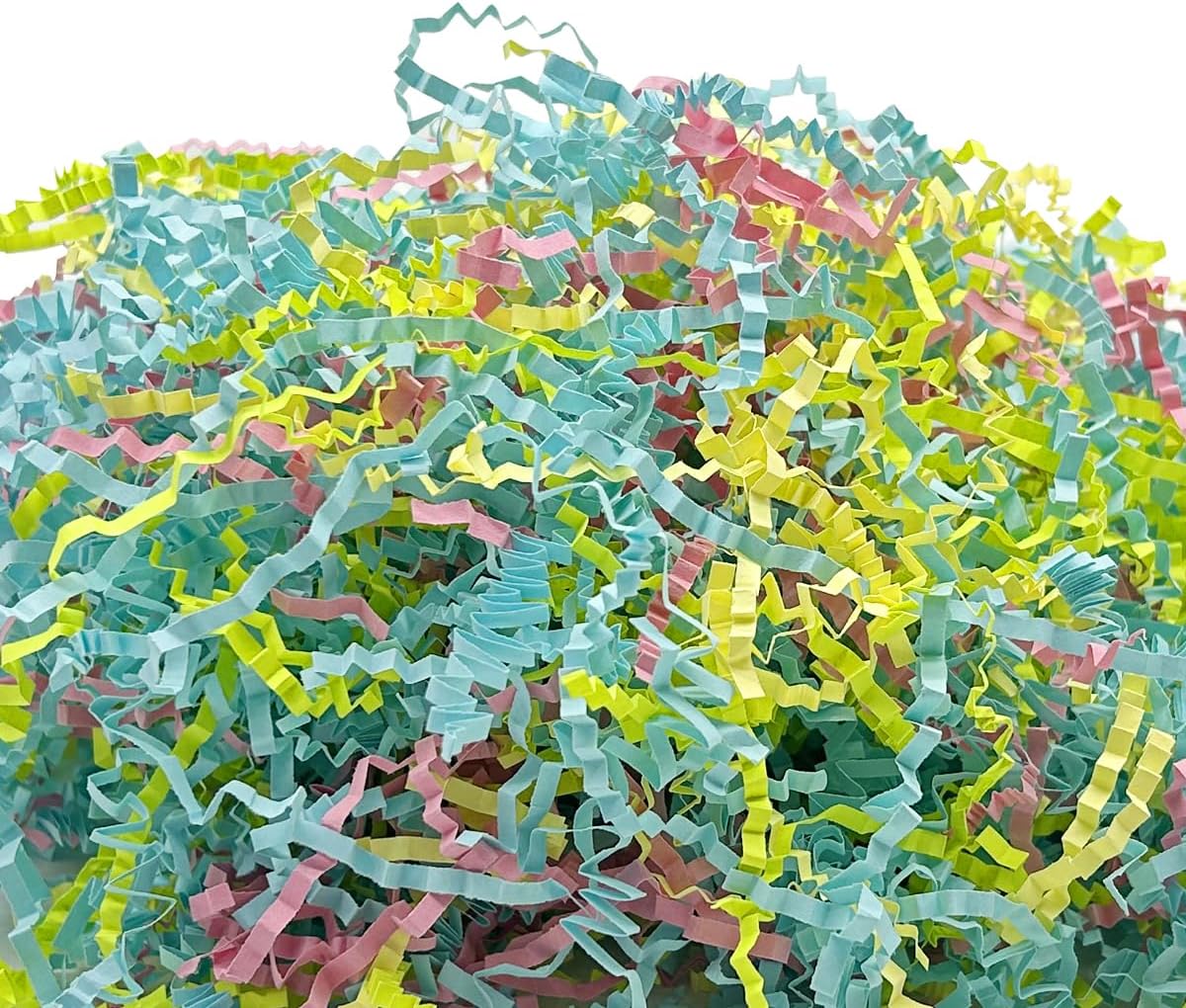1/2 LB Yellow Green Pink and Blue Crinkle Cut Paper Shred Filler for Easter Raffia Paper Shredded Filler for Gift Wrapping Large Bags Box Packing Baskets