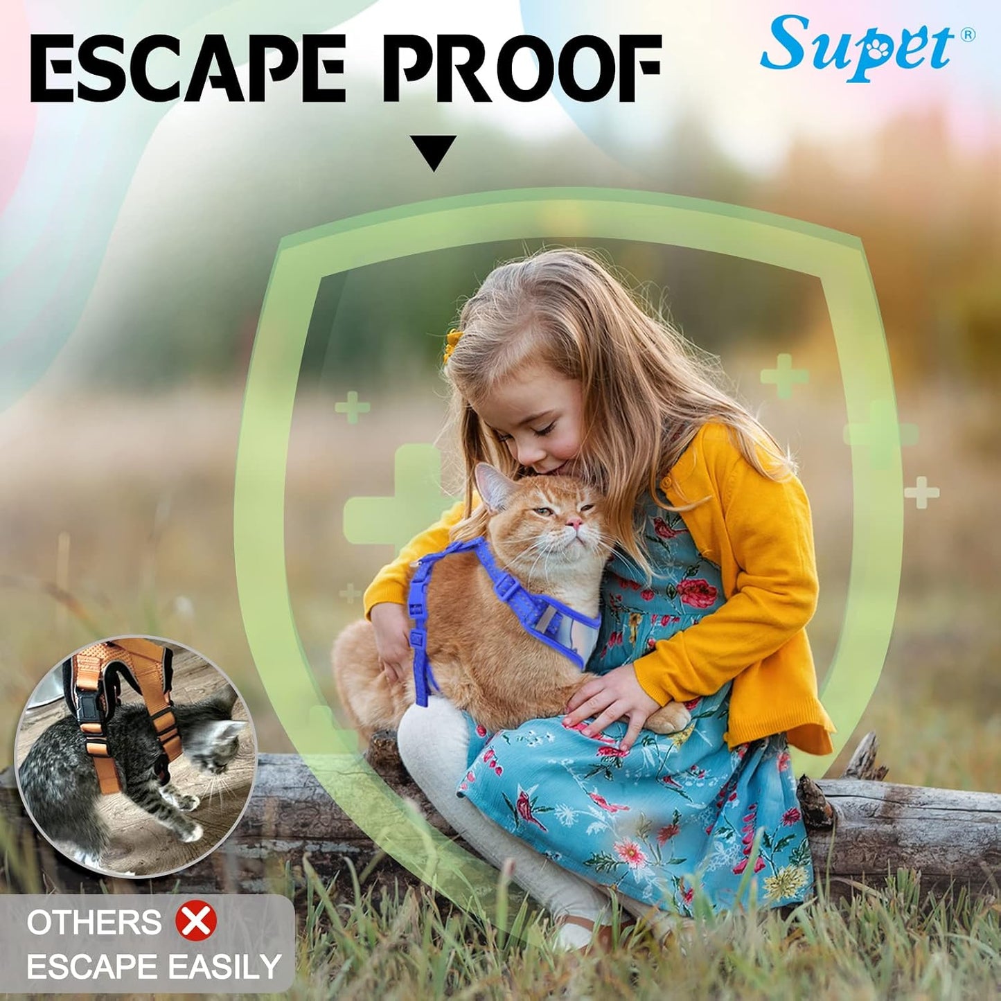 Cat Harness and Leash Escape Proof, Adjustable Cat Vest Harness and Leash Set for Walking, Pet Harness with Reflective Trim for Cats Kittens S（Chest:9.6-15.7''