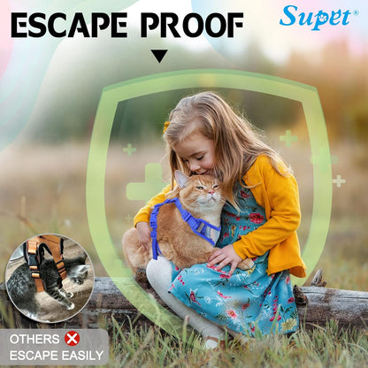 Cat Harness and Leash Escape Proof, Adjustable Cat Vest Harness and Leash Set for Walking, Pet Harness with Reflective Trim for Cats Kittens S（Chest:9.6-15.7''