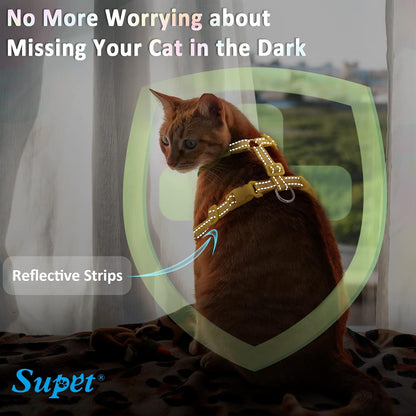 Cat Harness and Leash Escape Proof, Adjustable Cat Vest Harness and Leash Set for Walking, Pet Harness with Reflective Trim for Cats Kittens S（Chest:9.6-15.7''