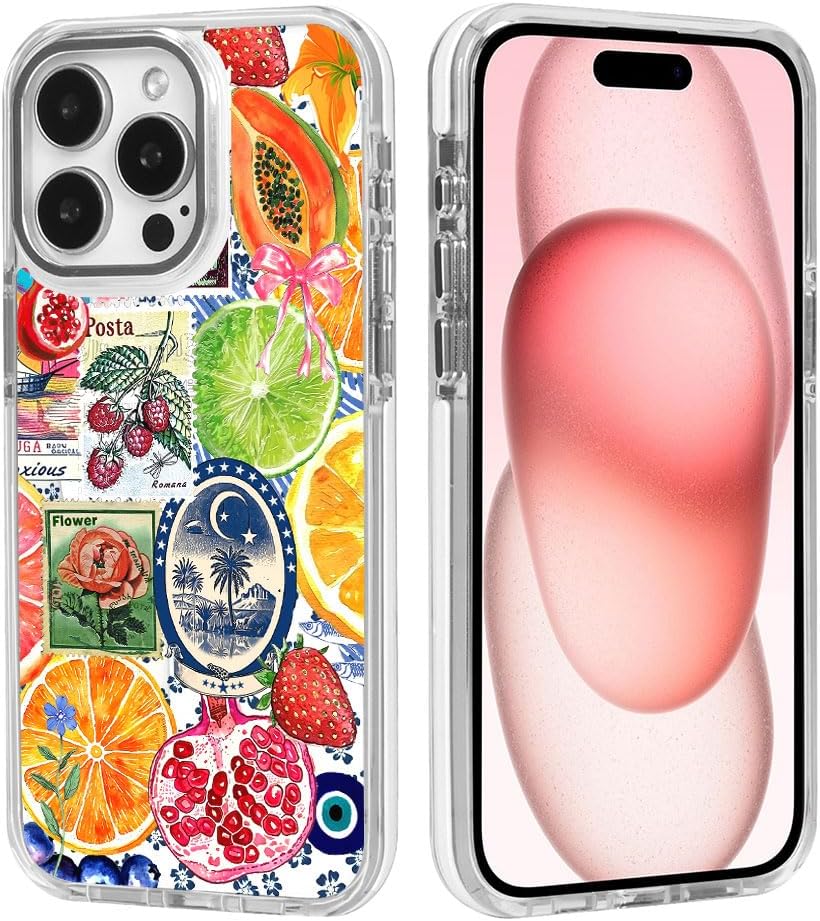Magnetic Case for iPhone 15,[Compatible with MagSafe & Shockproof Protection],European Lemon Stamp Collage
