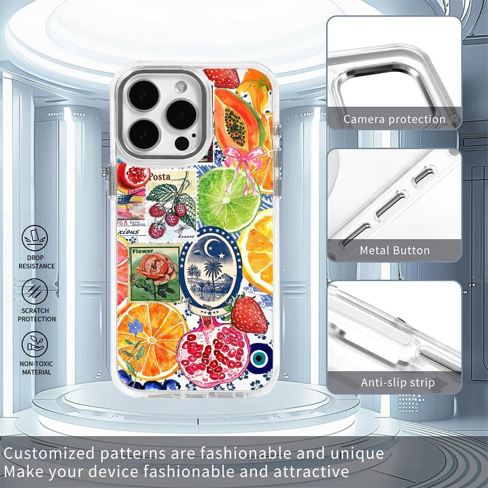 Magnetic Case for iPhone 15,[Compatible with MagSafe & Shockproof Protection],European Lemon Stamp Collage