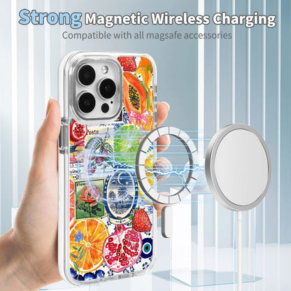 Magnetic Case for iPhone 15,[Compatible with MagSafe & Shockproof Protection],European Lemon Stamp Collage