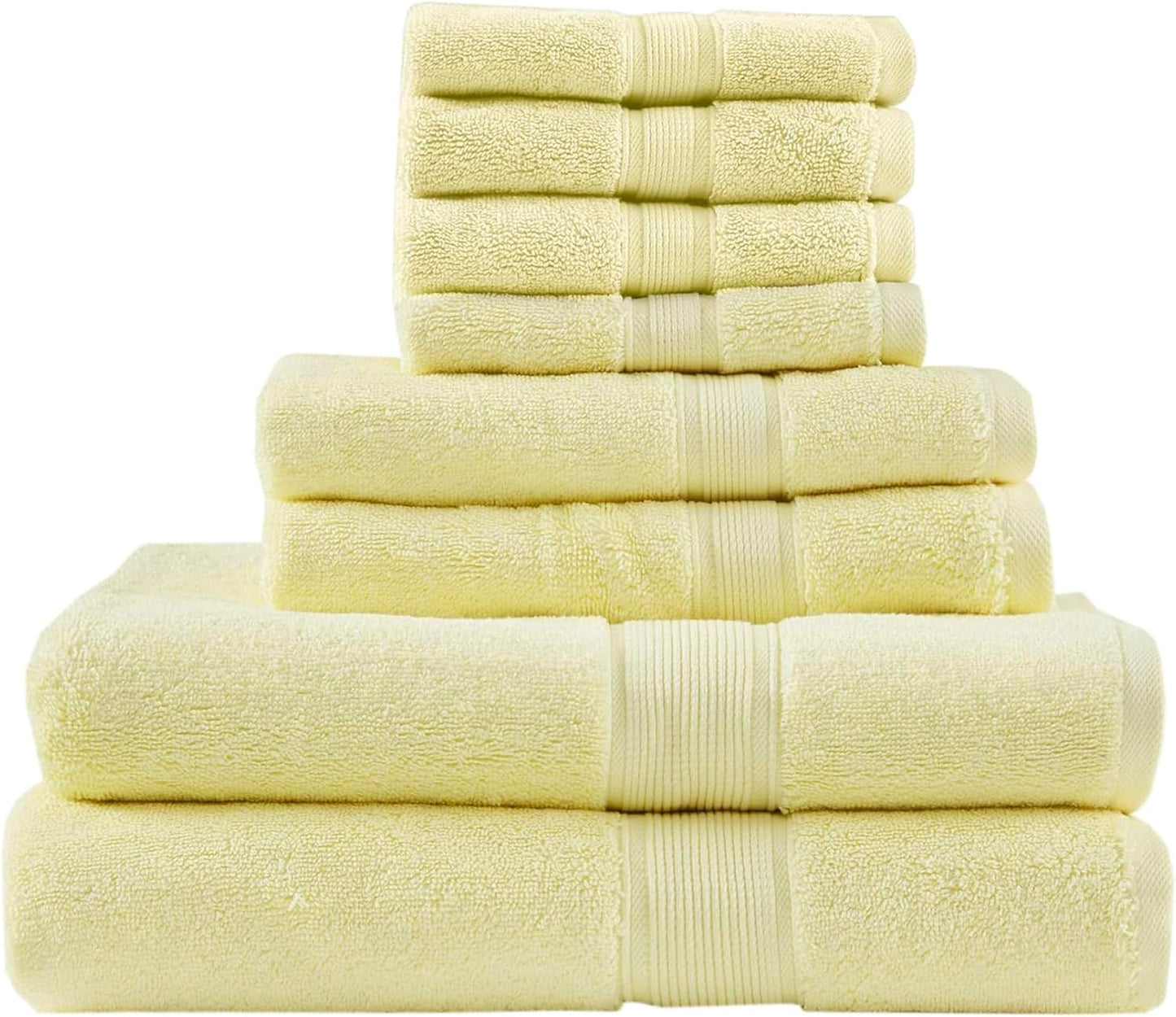 800GSM Bathroom Towel Set of 8 100% Cotton Bath Towel Set for Bathroom Luxurious Highly Absorbent 2 Bath Towels 2 Hand Towels 4 Washcloths Quick Dry Spa Quality Yellow