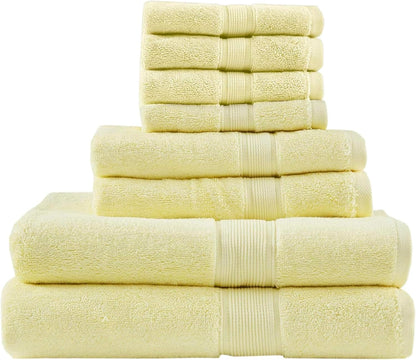 800GSM Bathroom Towel Set of 8 100% Cotton Bath Towel Set for Bathroom Luxurious Highly Absorbent 2 Bath Towels 2 Hand Towels 4 Washcloths Quick Dry Spa Quality Yellow
