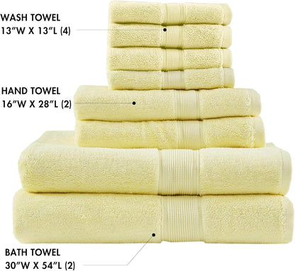 800GSM Bathroom Towel Set of 8 100% Cotton Bath Towel Set for Bathroom Luxurious Highly Absorbent 2 Bath Towels 2 Hand Towels 4 Washcloths Quick Dry Spa Quality Yellow
