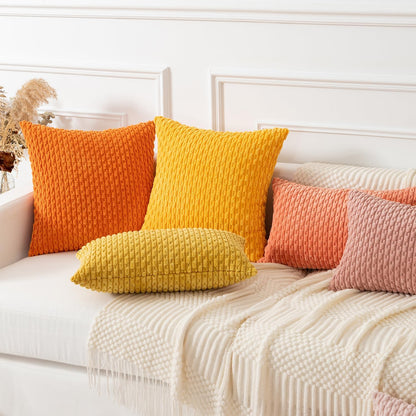 Soft Corduroy 14"x22" Pillow Cover 1 Pack, Mustard Yellow | Boho Stripe Plush Corduroy Decorative Oblong Cushion Cover Modern Farmhouse Home Decor for Sofa Couch Bed Chair