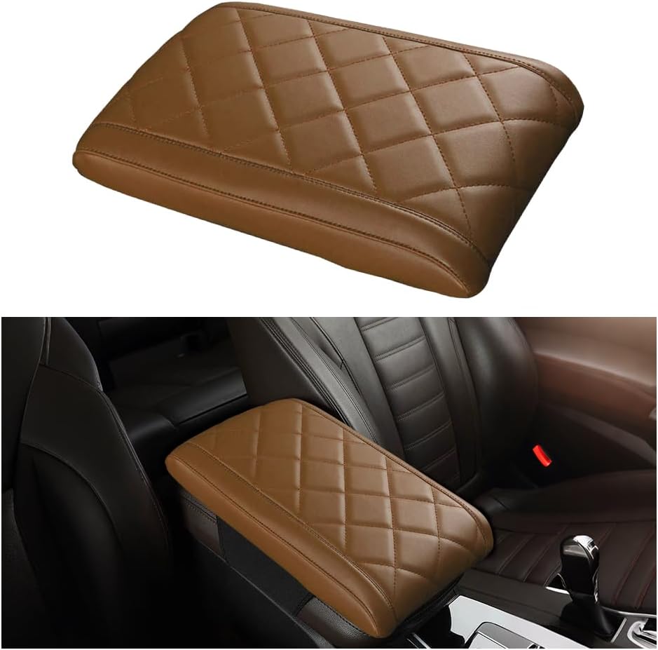 12.60 x 7.87 Inch Center Console Cover Memory Foam Pad Yellow | Napa leather surface, slow rebound memory cotton, soft elbow support, universal fit, automotive interior accessories