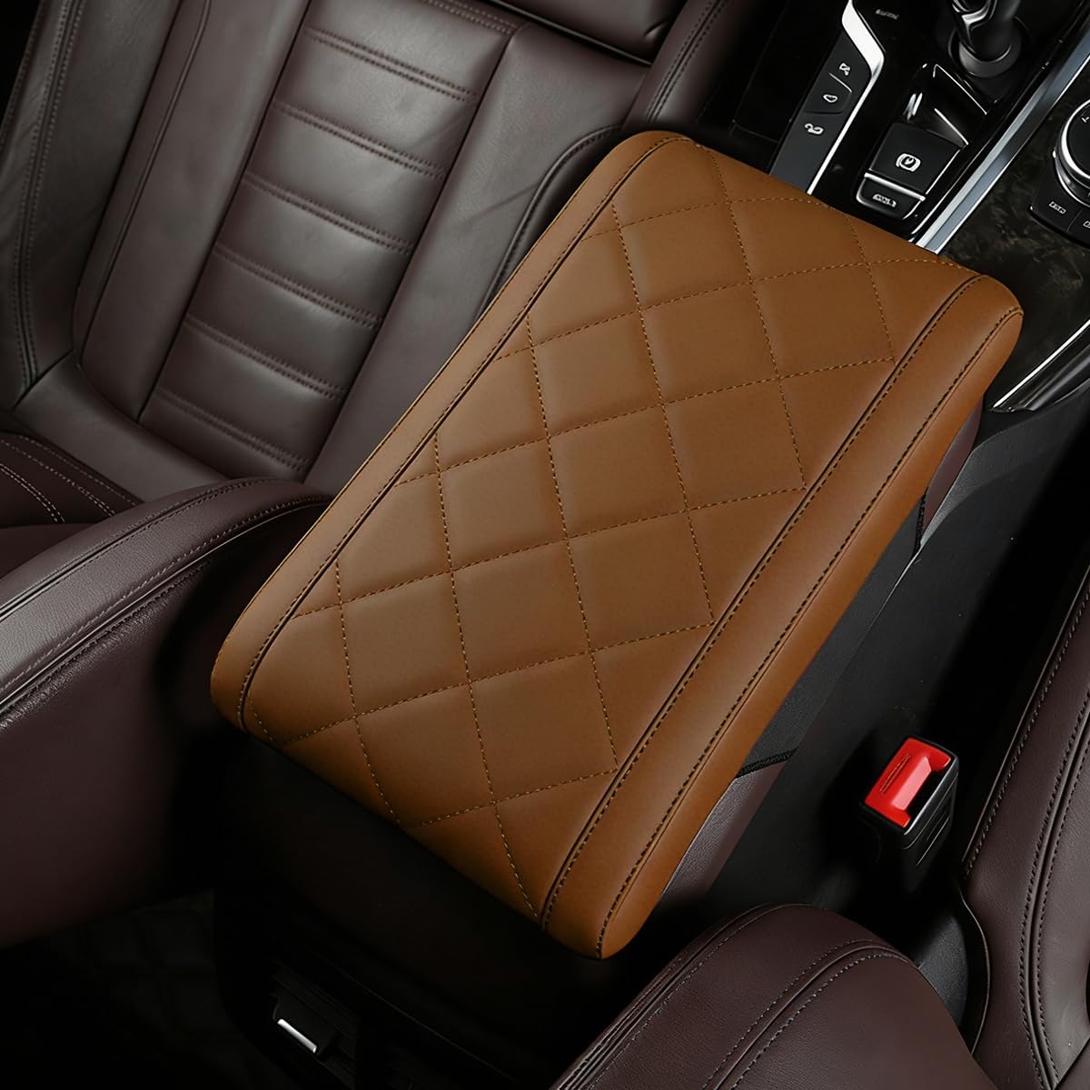 12.60 x 7.87 Inch Center Console Cover Memory Foam Pad Yellow | Napa leather surface, slow rebound memory cotton, soft elbow support, universal fit, automotive interior accessories