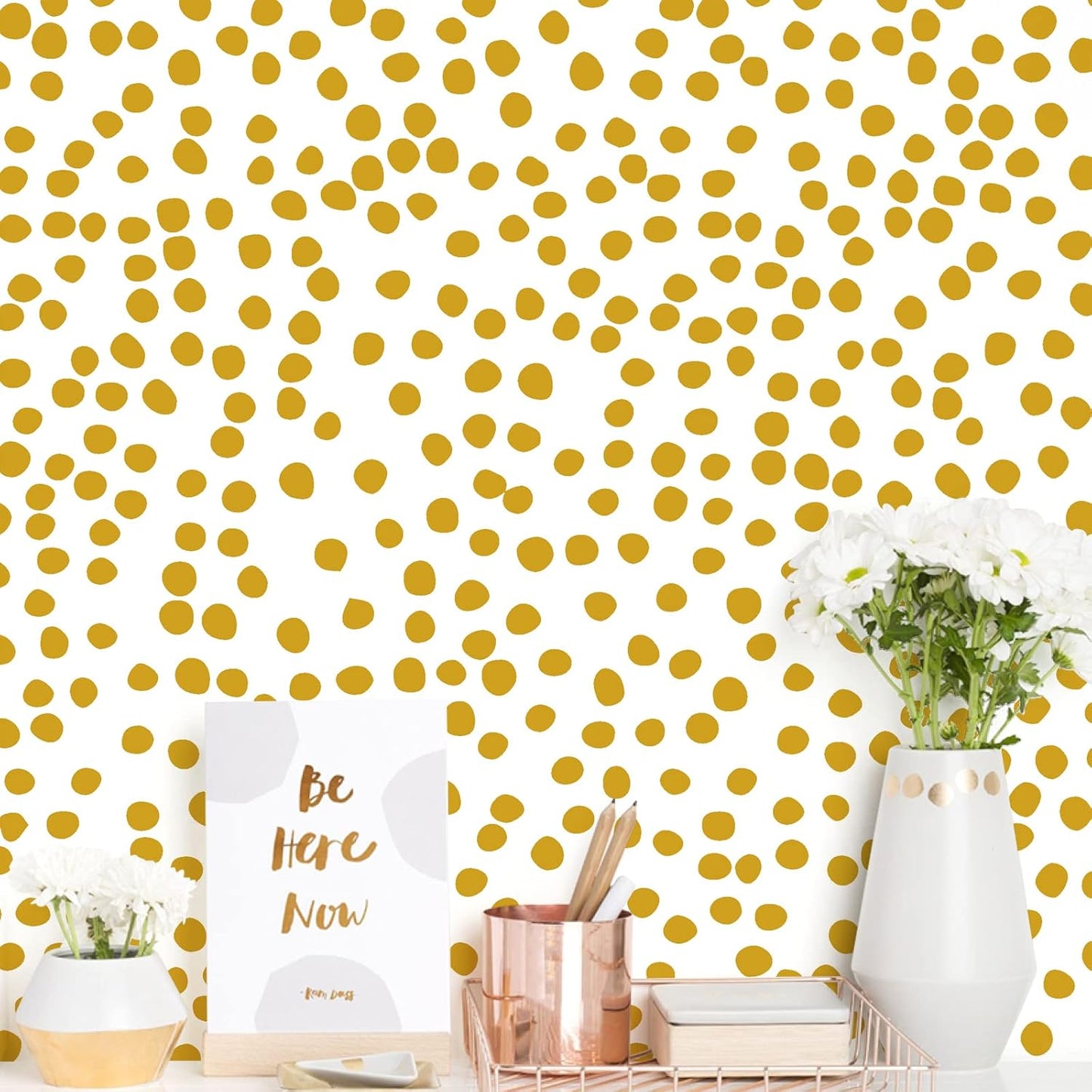 Yellow Polka Dot Wallpaper Yellow and White Peel and Stick Wallpaper 17.7”×118.1” Polka Dot Contact Paper Peel and Stick Self Adhesive Removable Wall Paper for Bathroom Decorative Vinyl