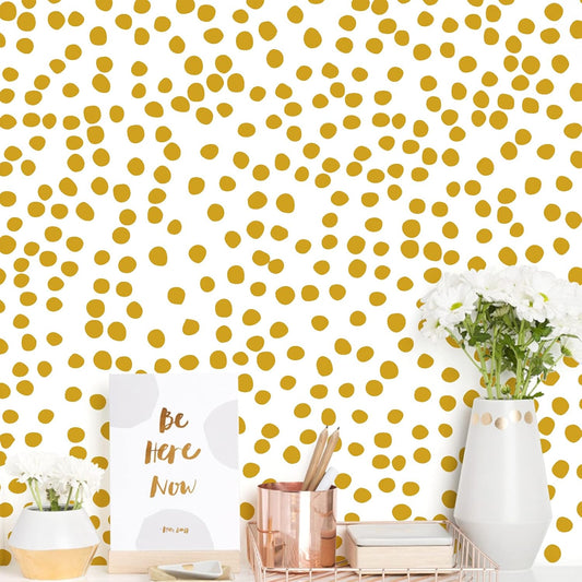 Yellow Polka Dot Wallpaper Yellow and White Peel and Stick Wallpaper 17.7”×118.1” Polka Dot Contact Paper Peel and Stick Self Adhesive Removable Wall Paper for Bathroom Decorative Vinyl