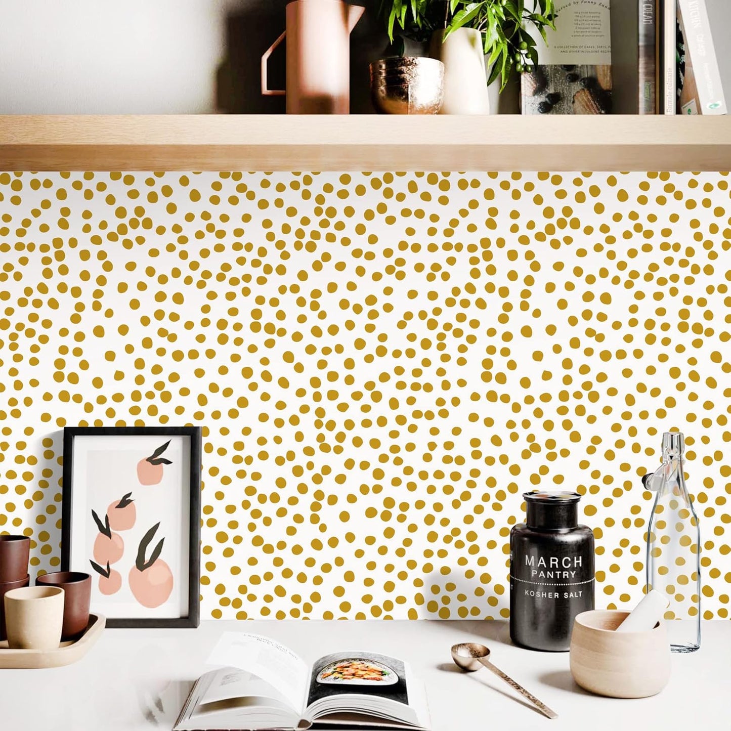Yellow Polka Dot Wallpaper Yellow and White Peel and Stick Wallpaper 17.7”×118.1” Polka Dot Contact Paper Peel and Stick Self Adhesive Removable Wall Paper for Bathroom Decorative Vinyl