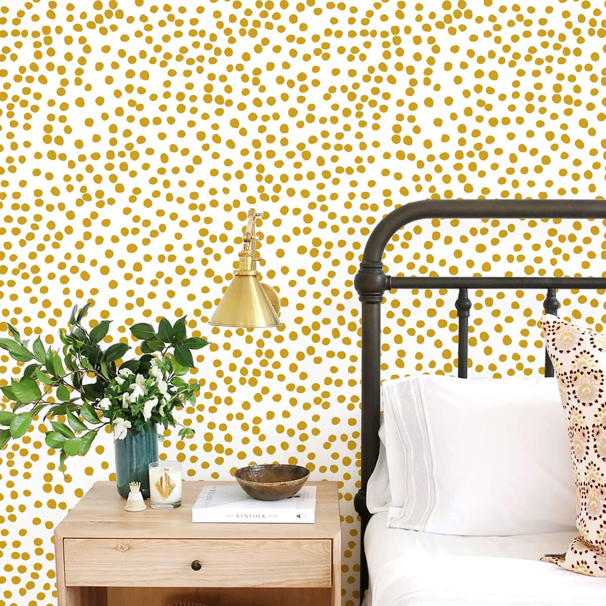 Yellow Polka Dot Wallpaper Yellow and White Peel and Stick Wallpaper 17.7”×118.1” Polka Dot Contact Paper Peel and Stick Self Adhesive Removable Wall Paper for Bathroom Decorative Vinyl