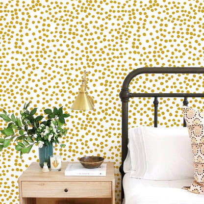 Yellow Polka Dot Wallpaper Yellow and White Peel and Stick Wallpaper 17.7”×118.1” Polka Dot Contact Paper Peel and Stick Self Adhesive Removable Wall Paper for Bathroom Decorative Vinyl