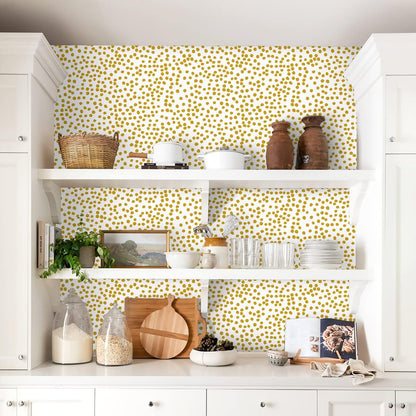 Yellow Polka Dot Wallpaper Yellow and White Peel and Stick Wallpaper 17.7”×118.1” Polka Dot Contact Paper Peel and Stick Self Adhesive Removable Wall Paper for Bathroom Decorative Vinyl