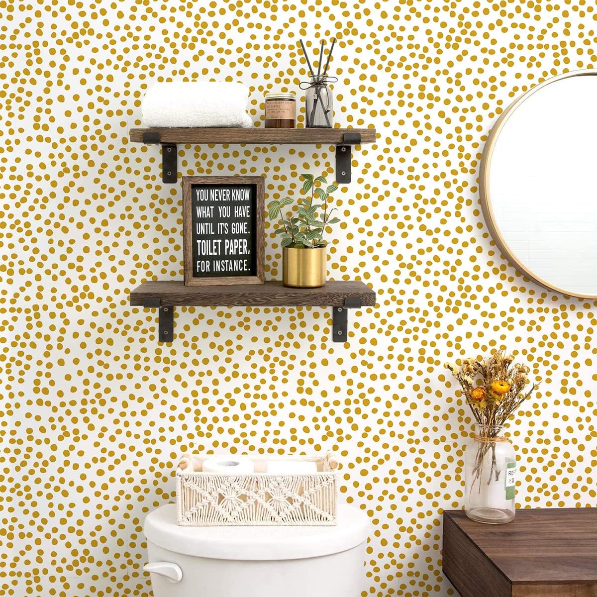 Yellow Polka Dot Wallpaper Yellow and White Peel and Stick Wallpaper 17.7”×118.1” Polka Dot Contact Paper Peel and Stick Self Adhesive Removable Wall Paper for Bathroom Decorative Vinyl