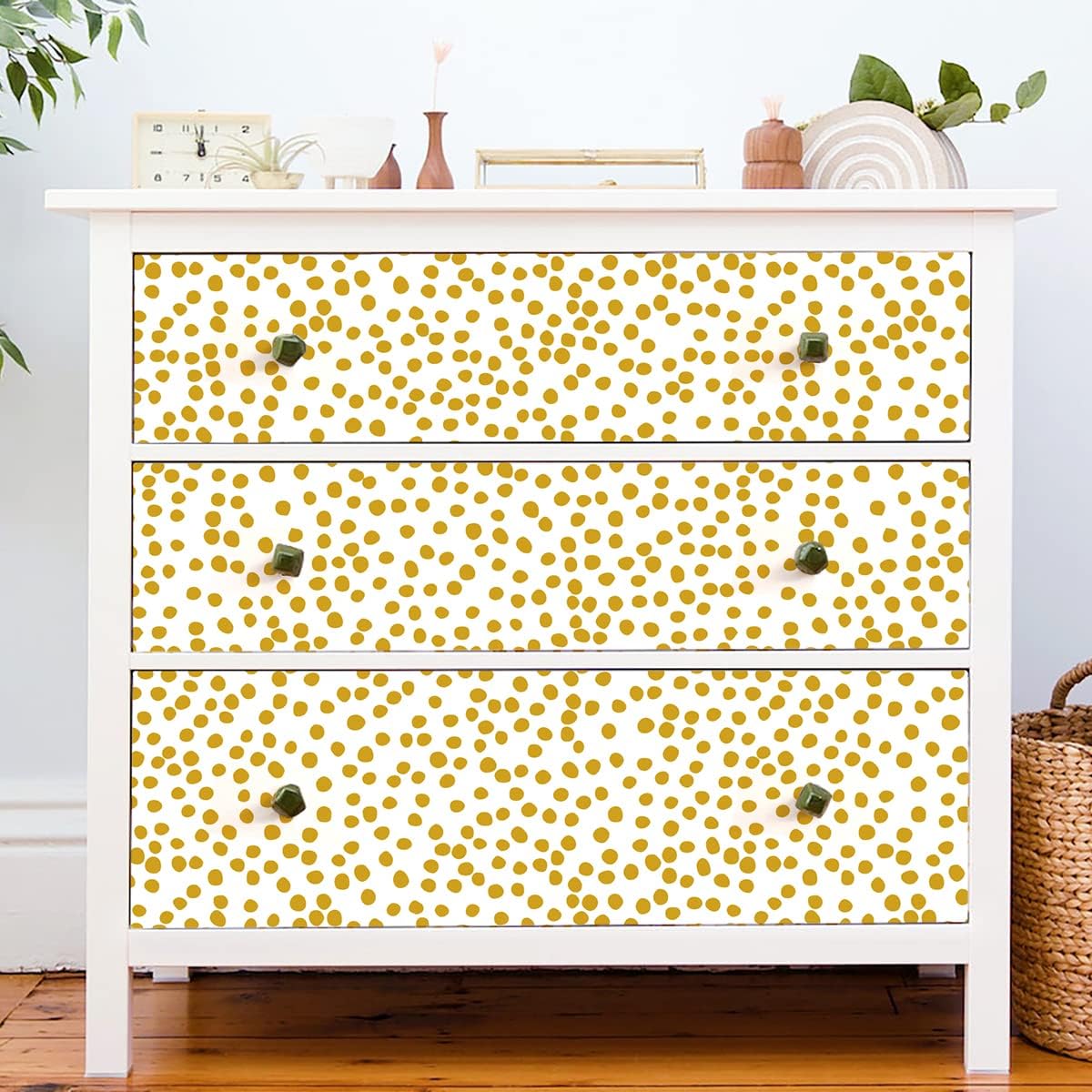 Yellow Polka Dot Wallpaper Yellow and White Peel and Stick Wallpaper 17.7”×118.1” Polka Dot Contact Paper Peel and Stick Self Adhesive Removable Wall Paper for Bathroom Decorative Vinyl