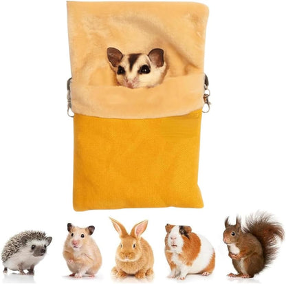 Sugar Glider Hanging Bed Sleep Pouch with Heated Warm Compartment Pet Hammocks Bag for Hamster Rat Squirrel Ferret Warm Nest Bed Hideout Cave (M,Yellow)