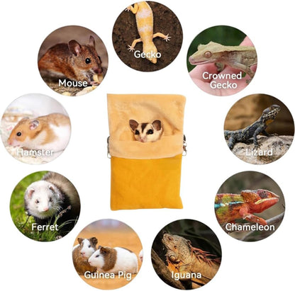 Sugar Glider Hanging Bed Sleep Pouch with Heated Warm Compartment Pet Hammocks Bag for Hamster Rat Squirrel Ferret Warm Nest Bed Hideout Cave (M,Yellow)