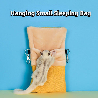 Sugar Glider Hanging Bed Sleep Pouch with Heated Warm Compartment Pet Hammocks Bag for Hamster Rat Squirrel Ferret Warm Nest Bed Hideout Cave (M,Yellow)