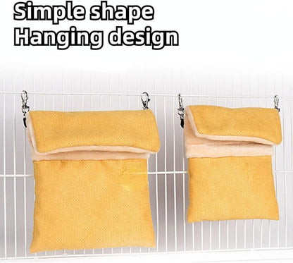 Sugar Glider Hanging Bed Sleep Pouch with Heated Warm Compartment Pet Hammocks Bag for Hamster Rat Squirrel Ferret Warm Nest Bed Hideout Cave (M,Yellow)