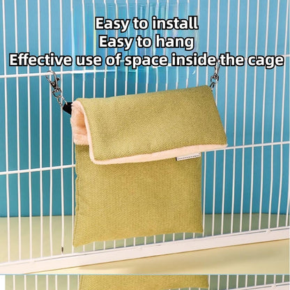 Sugar Glider Hanging Bed Sleep Pouch with Heated Warm Compartment Pet Hammocks Bag for Hamster Rat Squirrel Ferret Warm Nest Bed Hideout Cave (M,Yellow)