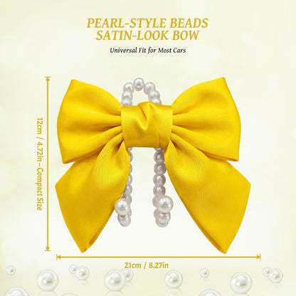 2 PCS Bow Pearl Car Seat Headrest Hook – Cute Purse Hook for Car, Girly Interior Decoration Accessories Hook Hanger, Seatback Holder for Purses & Bags, Elegant Car Organizer (Sunshine Yellow)