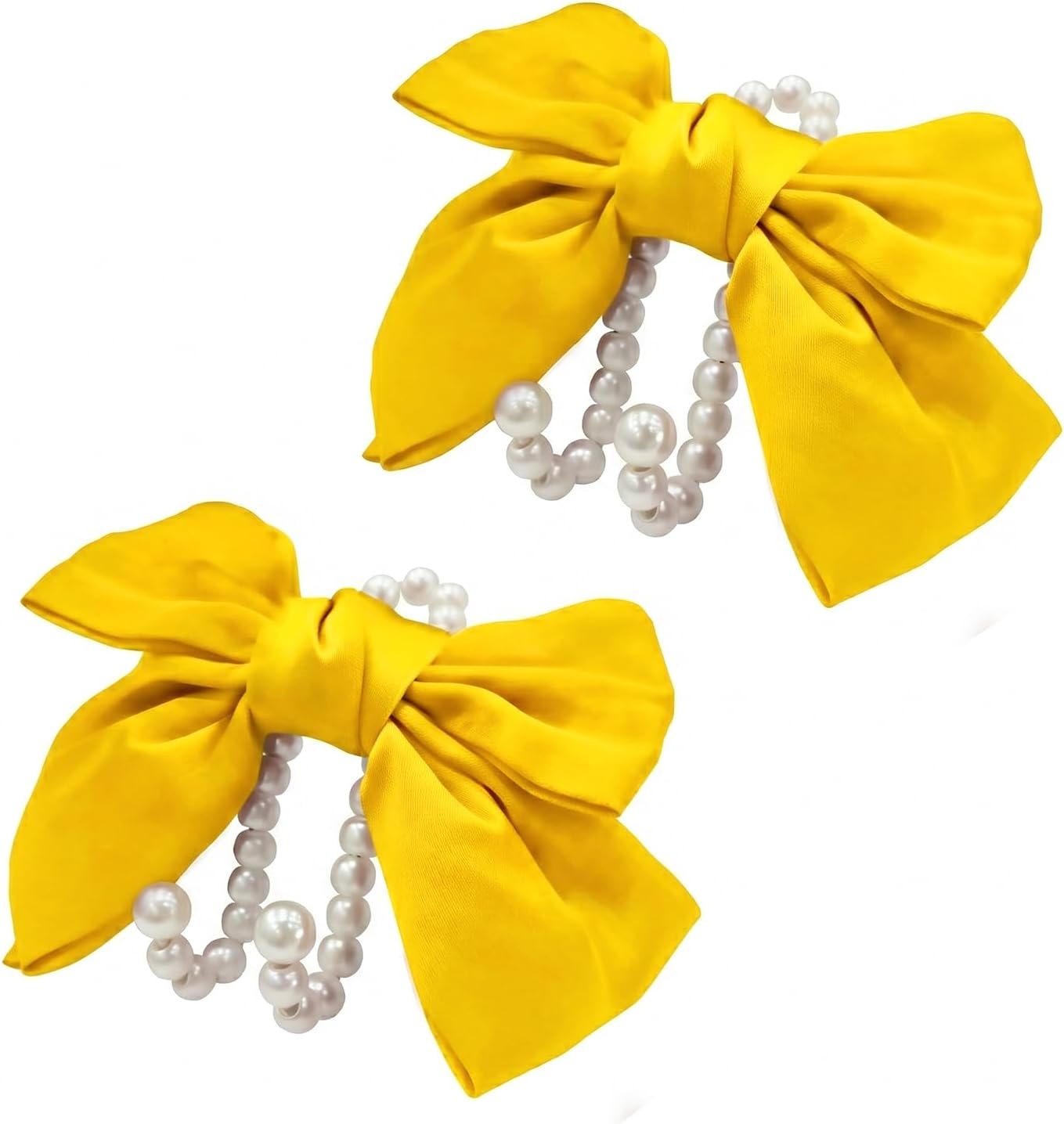 2 PCS Bow Pearl Car Seat Headrest Hook – Cute Purse Hook for Car, Girly Interior Decoration Accessories Hook Hanger, Seatback Holder for Purses & Bags, Elegant Car Organizer (Sunshine Yellow)