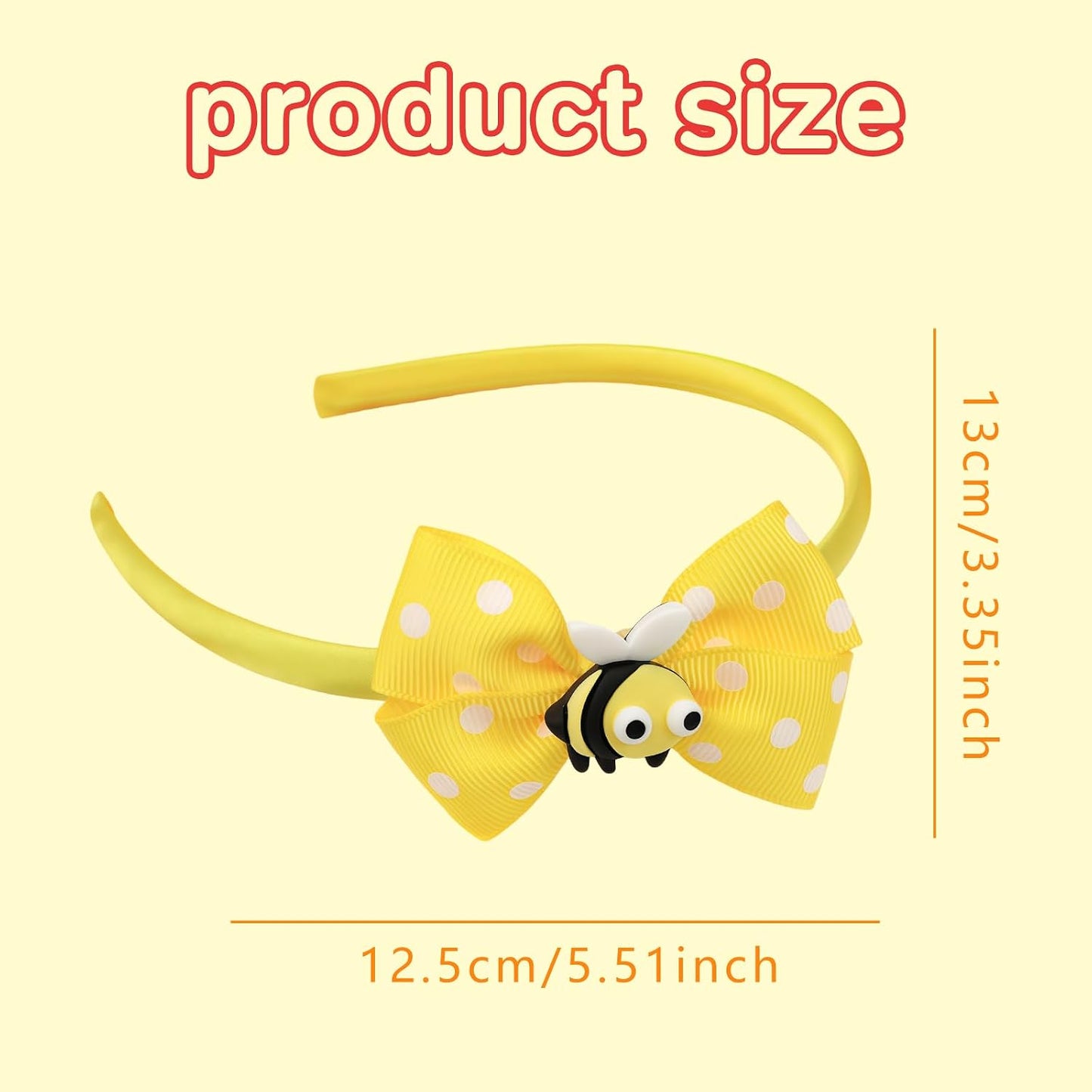 Cute Bee Headbands Yellow Bow Hairband White Polka Dots Hair Hoop Headpiece Hair Accessories for Birthday Summer Theme Party Festival Supplies (bee)