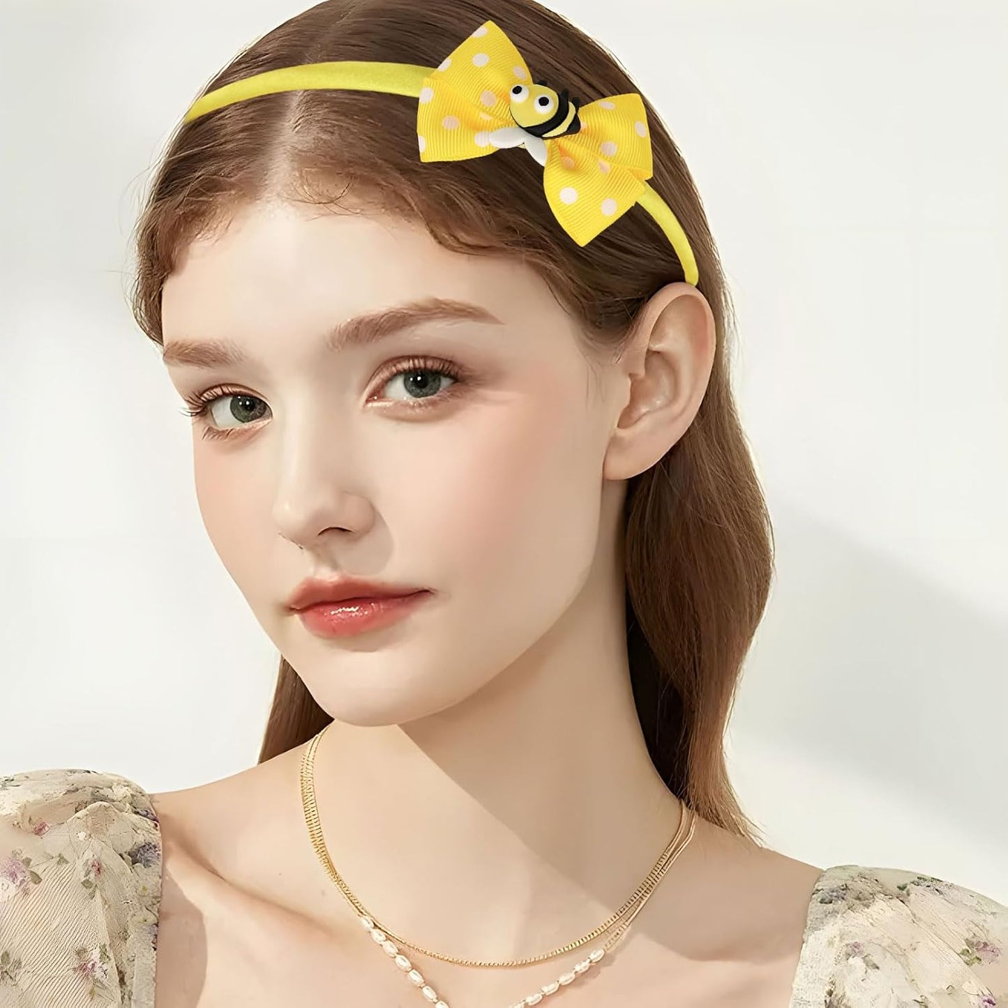 Cute Bee Headbands Yellow Bow Hairband White Polka Dots Hair Hoop Headpiece Hair Accessories for Birthday Summer Theme Party Festival Supplies (bee)
