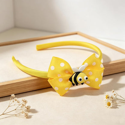 Cute Bee Headbands Yellow Bow Hairband White Polka Dots Hair Hoop Headpiece Hair Accessories for Birthday Summer Theme Party Festival Supplies (bee)