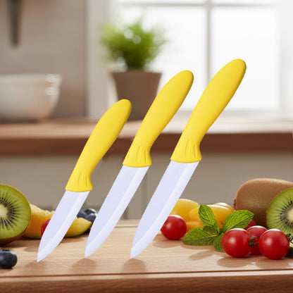Professional Ceramic Knife Set, Yellow Handle, White Blade, 3-Piece Kitchen Knives, 3-Inch, 4-Inch, 5-Inch Blades