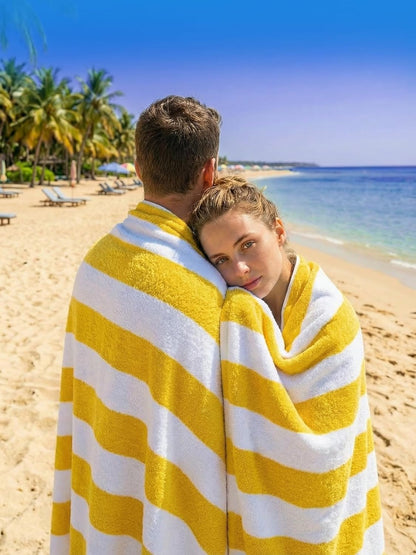 Pack of 4 Cabana Beach Towels, Oversized 30 x 60 Inches Cotton Beach Towel Set, Smooth Ring Spun Texture for Pool and Swim Days, Modern Striped Design Bath Towels, Yellow