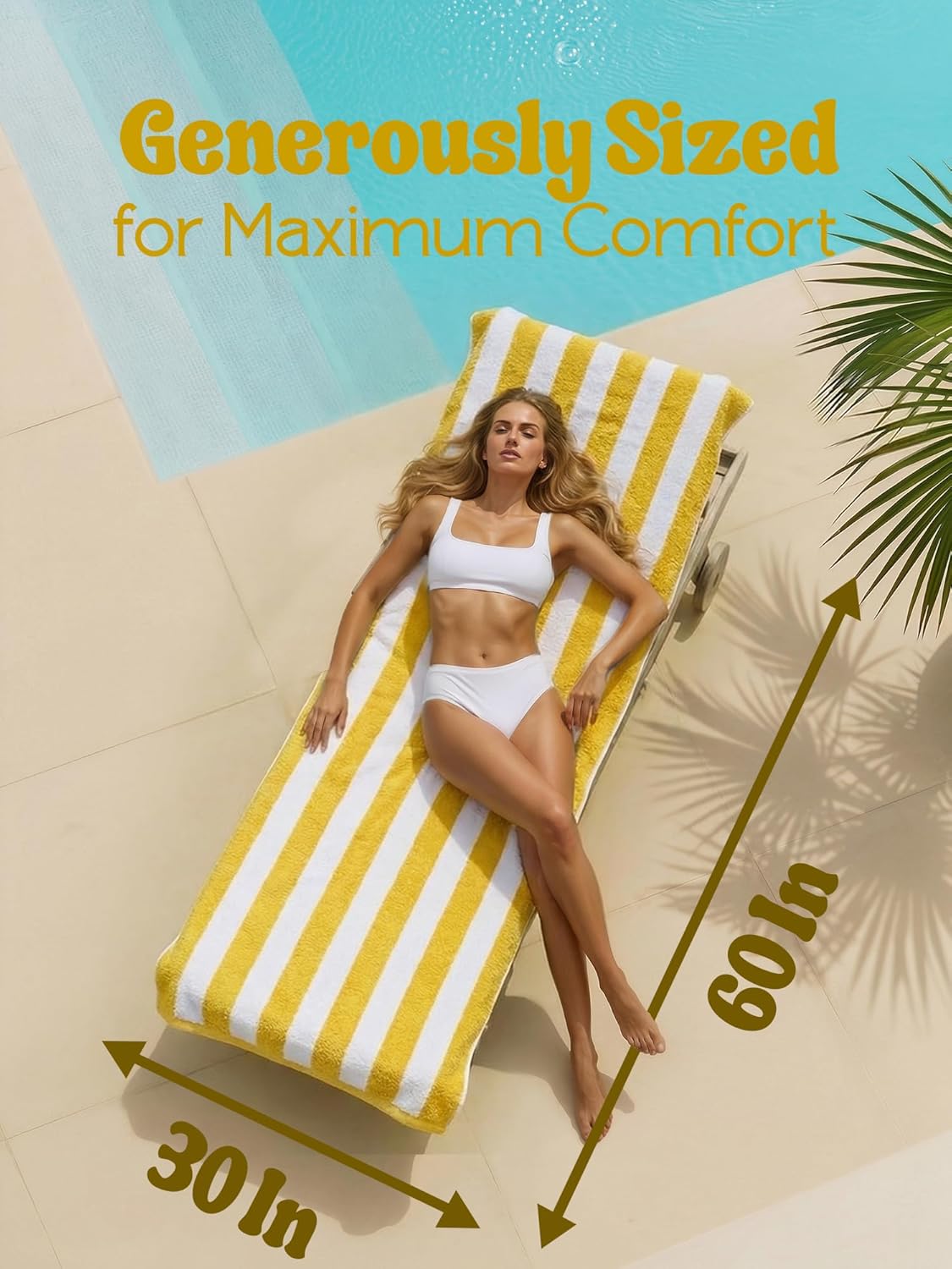 Pack of 4 Cabana Beach Towels, Oversized 30 x 60 Inches Cotton Beach Towel Set, Smooth Ring Spun Texture for Pool and Swim Days, Modern Striped Design Bath Towels, Yellow