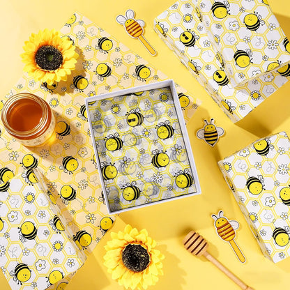 100 Sheets Bee Tissue Paper, 20x14 Inches, Yellow Bee Themed Wrapping Paper, Cute Honeybee Decorative Tissue for Baby Shower, Birthday, Wedding Party Crafts Gift Wrapping Supplies