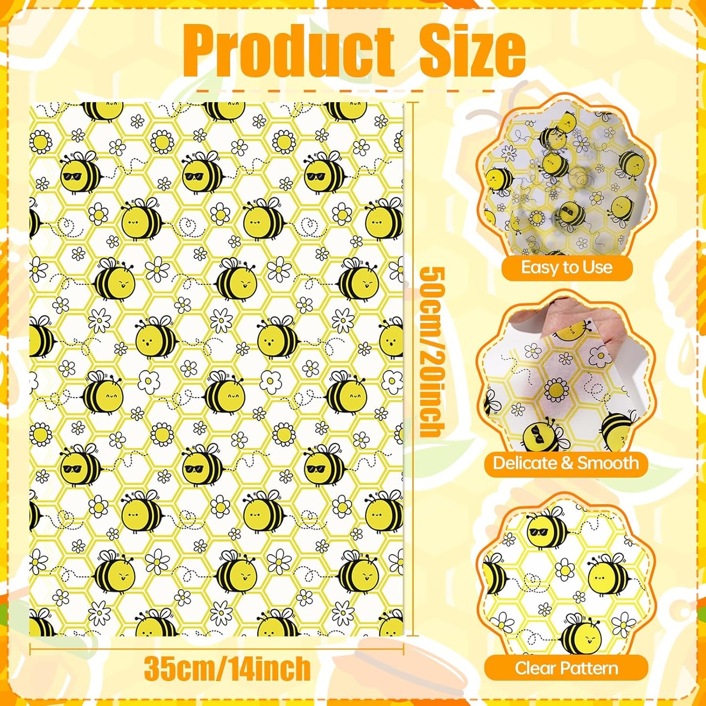 100 Sheets Bee Tissue Paper, 20x14 Inches, Yellow Bee Themed Wrapping Paper, Cute Honeybee Decorative Tissue for Baby Shower, Birthday, Wedding Party Crafts Gift Wrapping Supplies