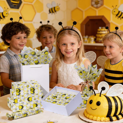 100 Sheets Bee Tissue Paper, 20x14 Inches, Yellow Bee Themed Wrapping Paper, Cute Honeybee Decorative Tissue for Baby Shower, Birthday, Wedding Party Crafts Gift Wrapping Supplies