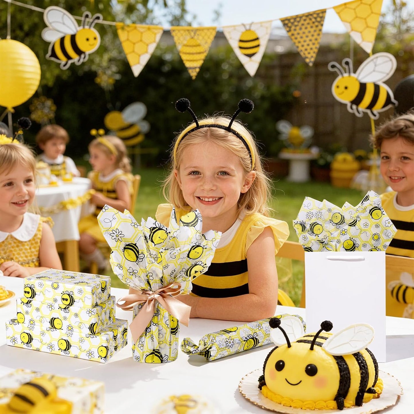 100 Sheets Bee Tissue Paper, 20x14 Inches, Yellow Bee Themed Wrapping Paper, Cute Honeybee Decorative Tissue for Baby Shower, Birthday, Wedding Party Crafts Gift Wrapping Supplies
