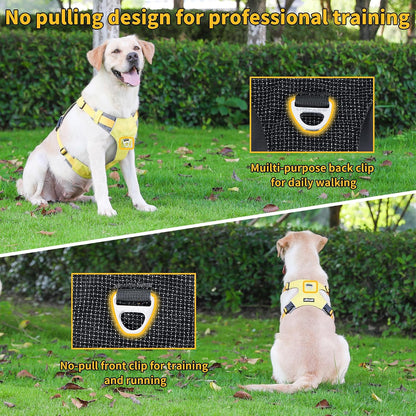 Dog Harness, Easy Walk Pet Harness No Pull with 2 Leash Clips, Reflective Running Soft Padded Adjustable Puppy Vest, Heavy Duty Seatbelt Harness for Car for Small Dogs (Yellow, XL)