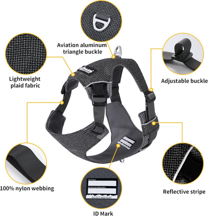 Dog Harness, Easy Walk Pet Harness No Pull with 2 Leash Clips, Reflective Running Soft Padded Adjustable Puppy Vest, Heavy Duty Seatbelt Harness for Car for Small Dogs (Yellow, XL)
